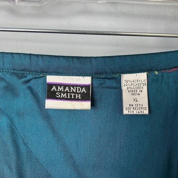 Amanda Smith Peacock Blue Gold Embroidered Trim Straight Lightweight Skirt Sz XL - Picture 8 of 16